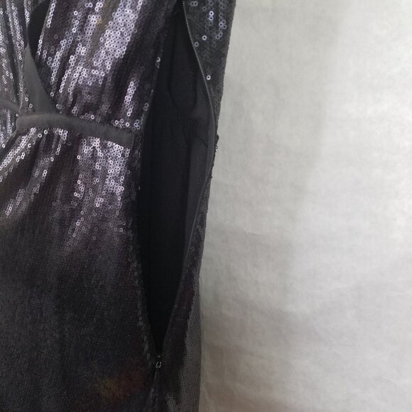 Banana Republic BR Sequined Sheath Dress 6 Matte Black Crossover Surplice Mini - Picture 5 of 14